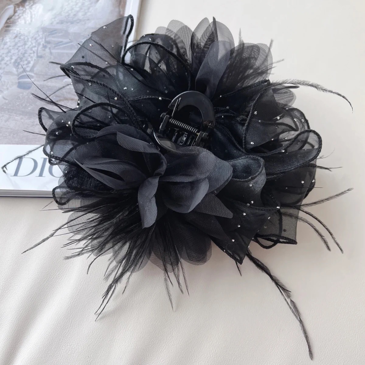 羽毛发夹花朵黑色头饰发饰头花网兜蝴蝶结女-阿里巴巴
