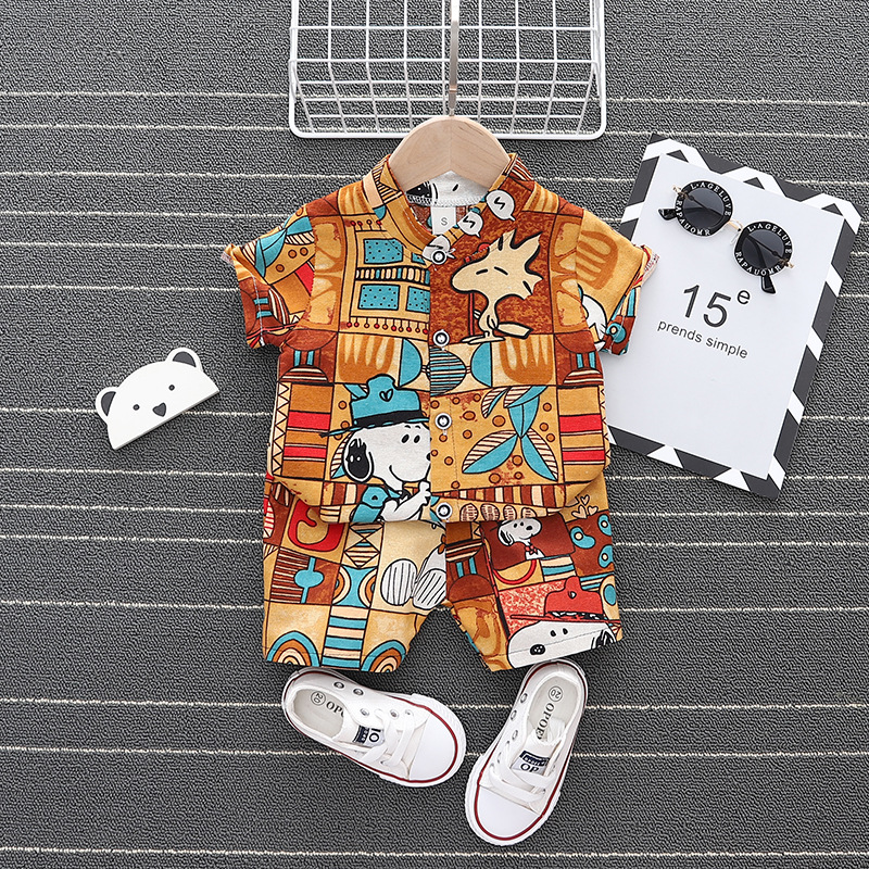 Foreign Trade Wholesale Suit 2024 Summer New Children's Clothing Summer Shirt Short Sleeve Shorts Suit Children's Style