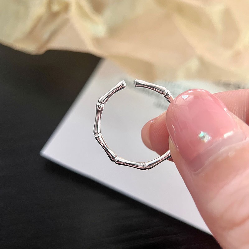 s925纯银轻奢感中国风竹子竹节戒指节节高升开口戒精致小巧戒