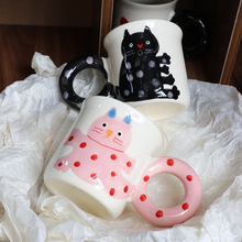 高颜值手绘插画猫咪马克杯童趣陶瓷水杯情侣杯咖啡杯搞怪生日礼物