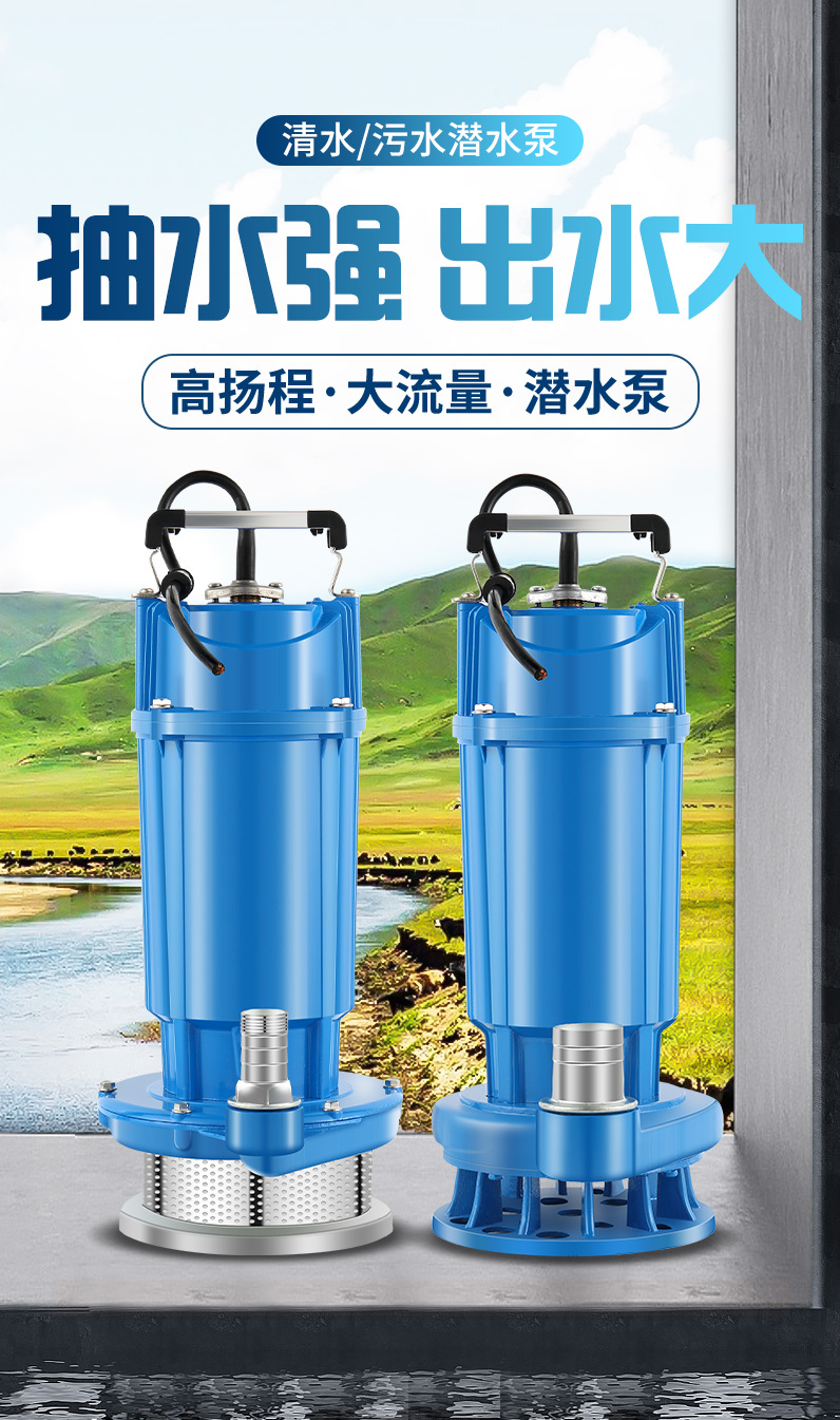 潜水泵小型家用抽水泵220v高扬程大流量农田灌溉清水泵粪水污水泵