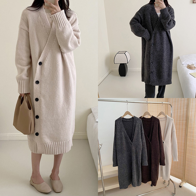 慵懒厚实大毛衣秋冬软糯亲肤宽松长袖羊毛针织衫中长款开衫外套女