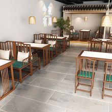 新中式餐馆饭店商用餐厅实木卡座沙发桌椅组合茶楼铁艺椅子岩板桌