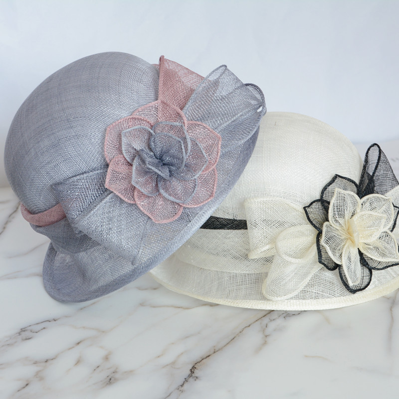 华巧 英伦女王风麻纱帽 复古卷边 帽檐遮阳时装帽夏日防晒帽子女