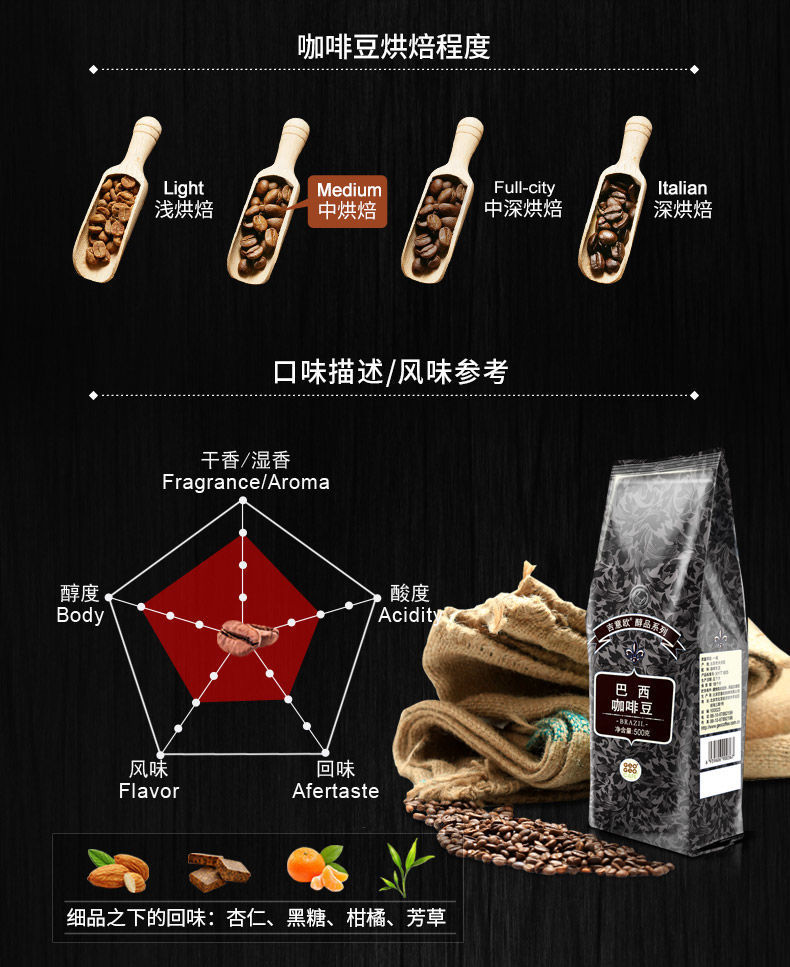 吉意欧geo摩卡蓝山美式意式黑香浓新鲜烘焙咖啡豆500g 需现磨粉