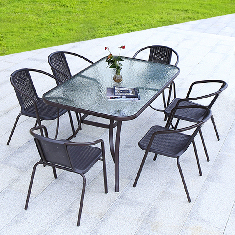 奶茶店单人户外桌椅塑料编藤椅子靠背休闲家用阳台小桌椅办公餐椅