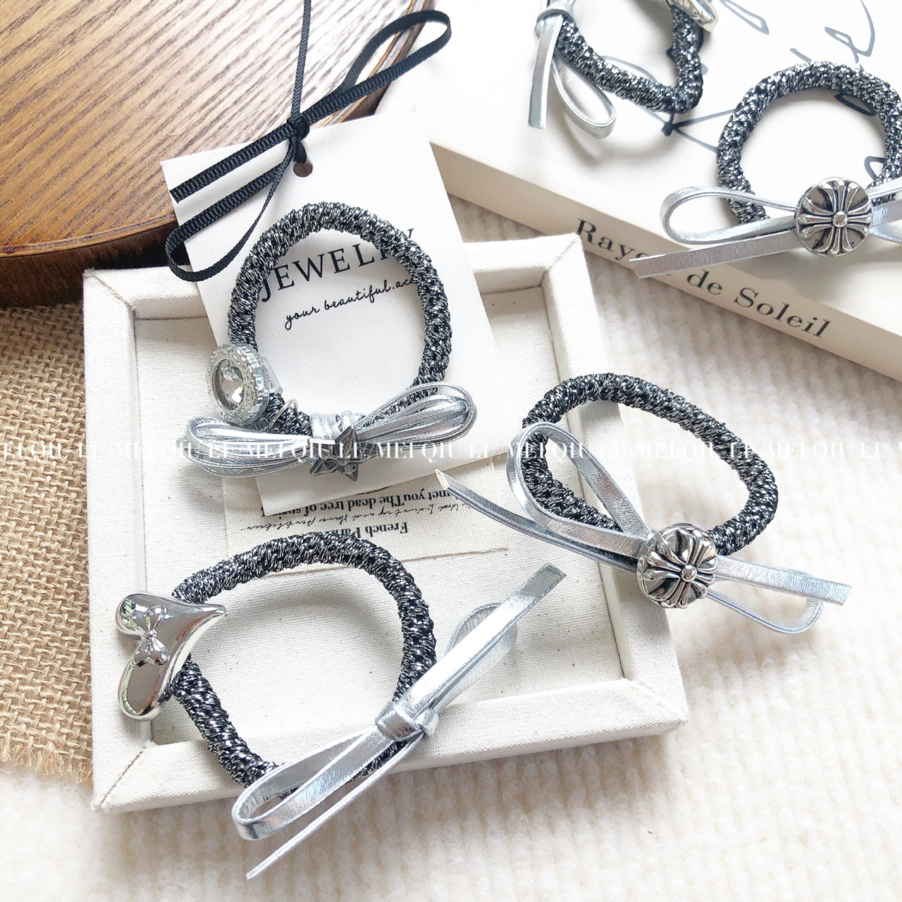 韩版甜酷亮银色皮质爱心星星皮筋头绳网红十字架编织扎头发发绳女