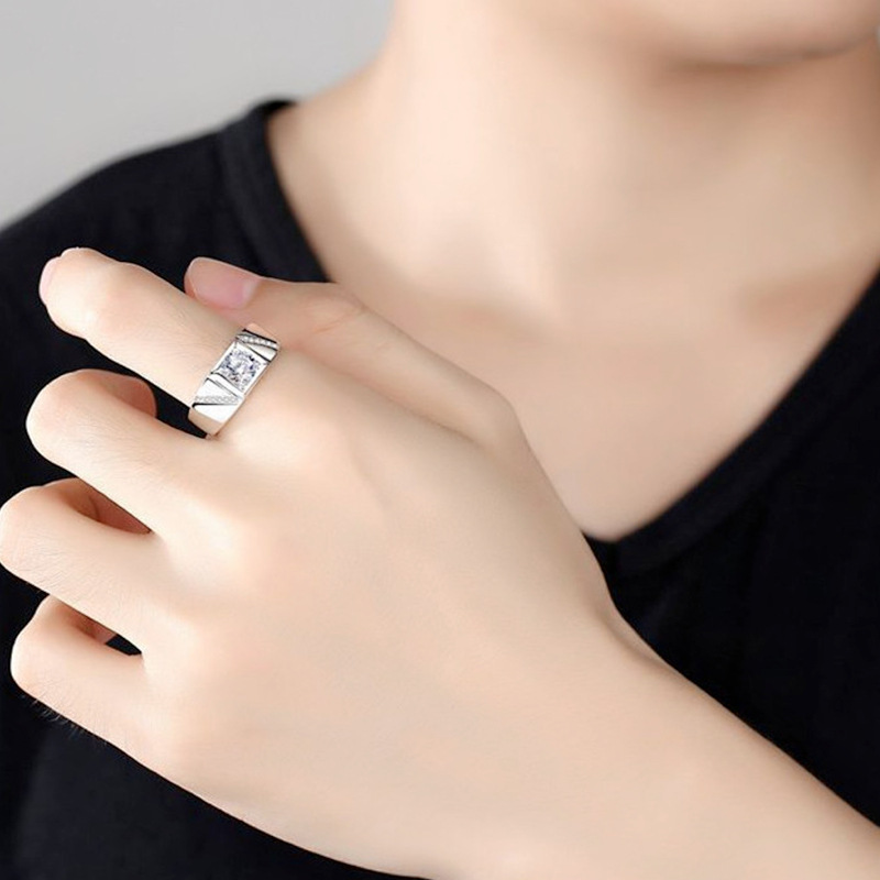 开口镀pt950铂金24k进口莫桑钻石戒指 经典四爪戒指结婚戒订婚戒