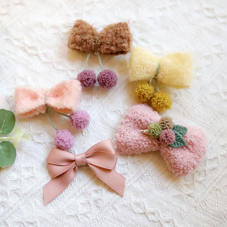 新年红布艺蝴蝶结发夹 公主鸭嘴夹 圣诞节甜美发饰刘海碎发夹