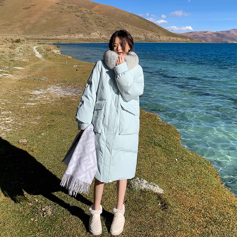 【网红同款 阿尔卑斯】粉色狐狸毛领羽绒服女冬新款中长款外套