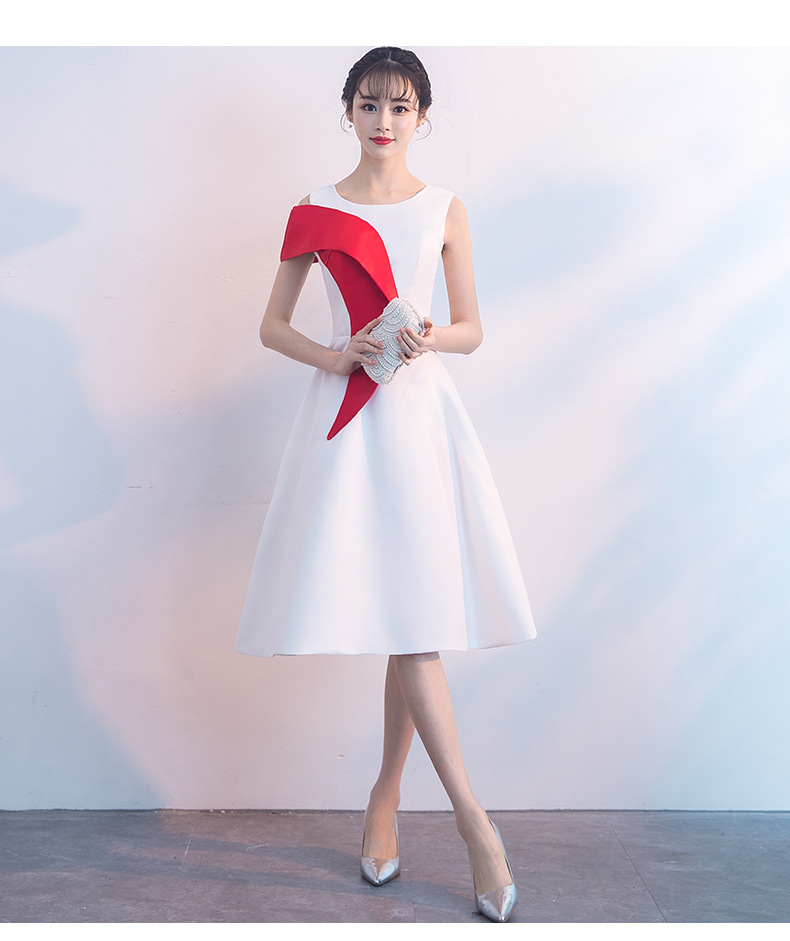 小晚礼服裙女白色礼仪服装颁奖演讲比赛主持人朗诵大合唱团演出服