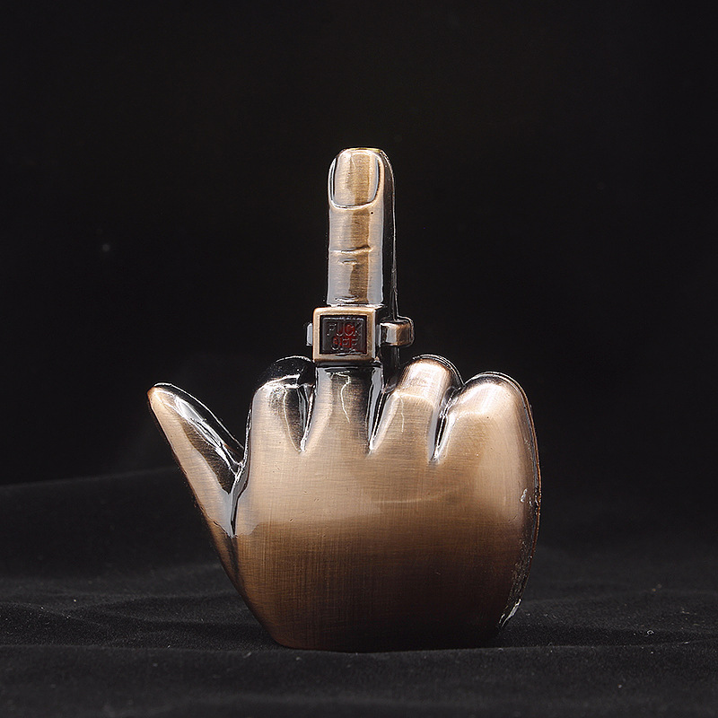 带音乐搞怪创意竖中指国际手势充气防风打火机 树脂材质跨境fakeu