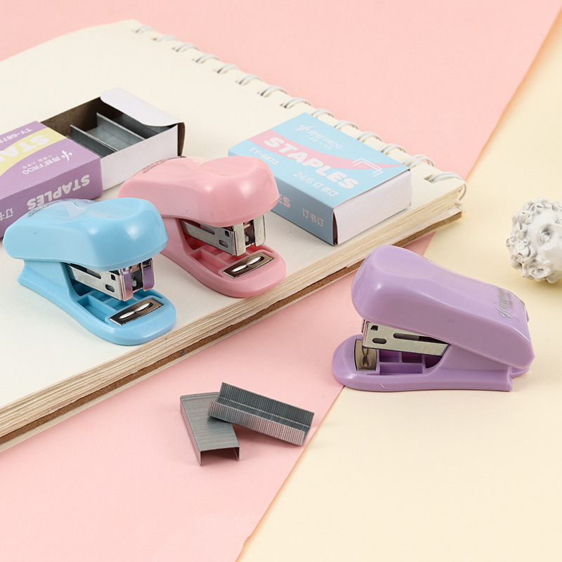 Macaron Color Mini Stapler Cartoon Vertical Suit Cute Mini Stapler Student Hand-Held Bookbinding Machine