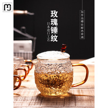 瑞策泡茶壶玻璃过滤茶壶耐高温锤纹茶水分离泡茶器加厚花茶具家用
