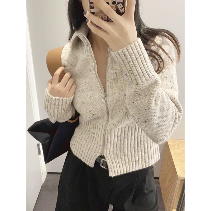 C Home Slim Fit Short Open Collar Wool Coat Beige 2022 Autumn New Women's Casual Top