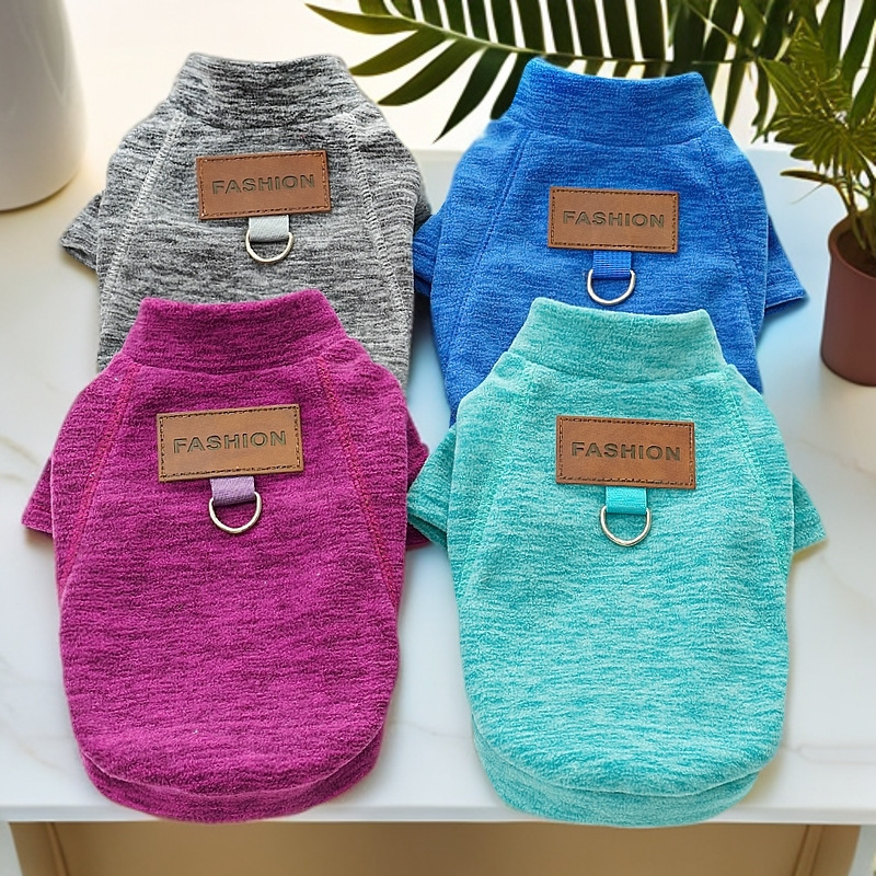 跨境热销宠物中大狗狗猫咪秋冬衣服摇粒加绒打底衫外穿可牵引泰迪