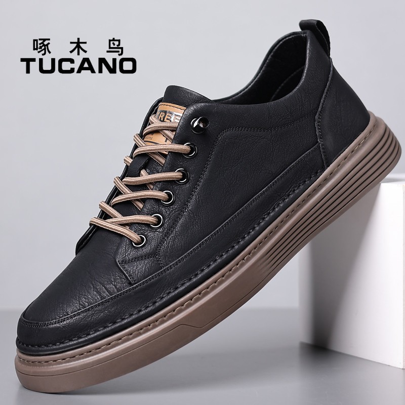 啄木鸟男鞋春季新款运动休闲皮鞋男士软底英伦板鞋透气小白鞋