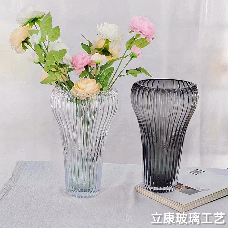 Minimalist Creative Trumpet Striped Glass Vase Hydroponic Flowers Hotel Wedding Home Desktop Decorative Flower Arrangement Decoration