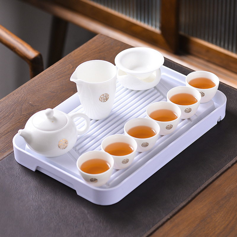 伍钡陶瓷羊脂玉德化白瓷功夫茶具茶壶整套排水储水式茶盘家用办公