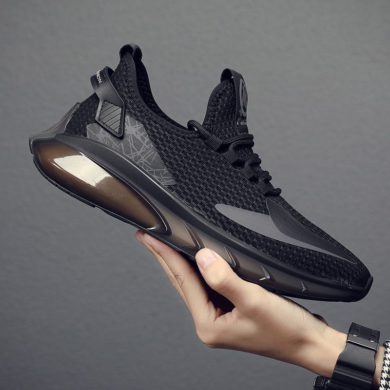 夏季男鞋透气薄款飞织网面高级运动鞋男潮流百搭夏天黑色休闲鞋子