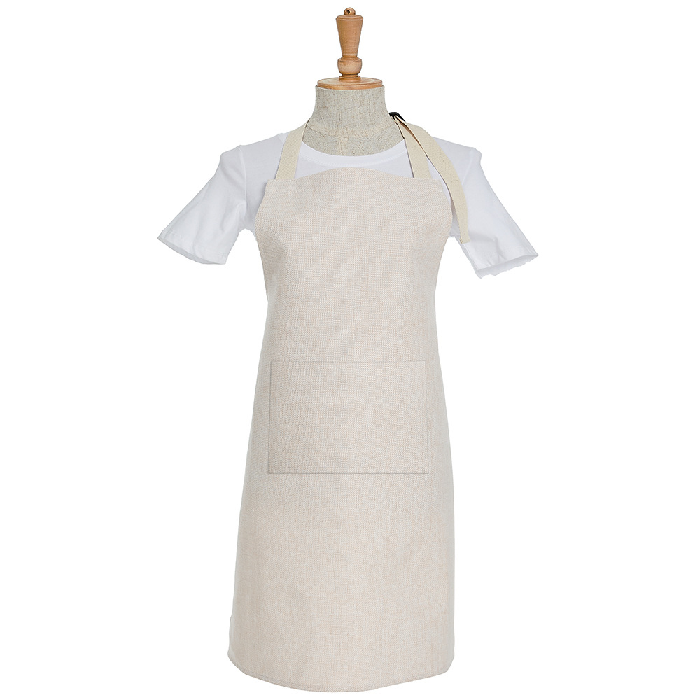 Large Pocket Adjustable 300G Cotton and Linen Kitchen Coffee Shop Halter Apron [Thermal Transfer Material]]