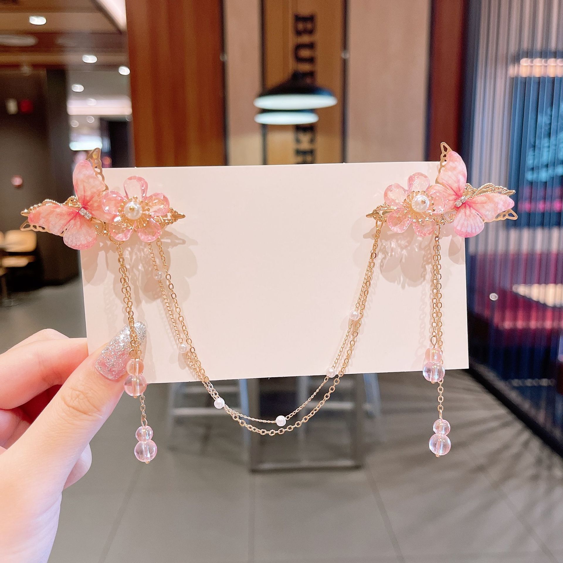 Ancient Costume Children's Han Chinese Costume Hairpin Headdress Girl Internet Celebrity Hairpin Ancient Style Butterfly Hairpin Tassel Super Fairy Ribbon Clip