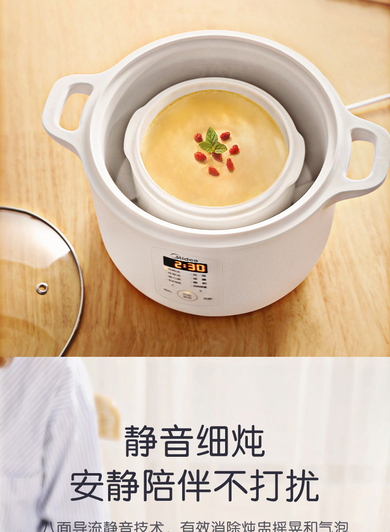 美的dz16e102电炖锅家用陶瓷煲汤隔水炖锅煲粥全自动养生电炖盅