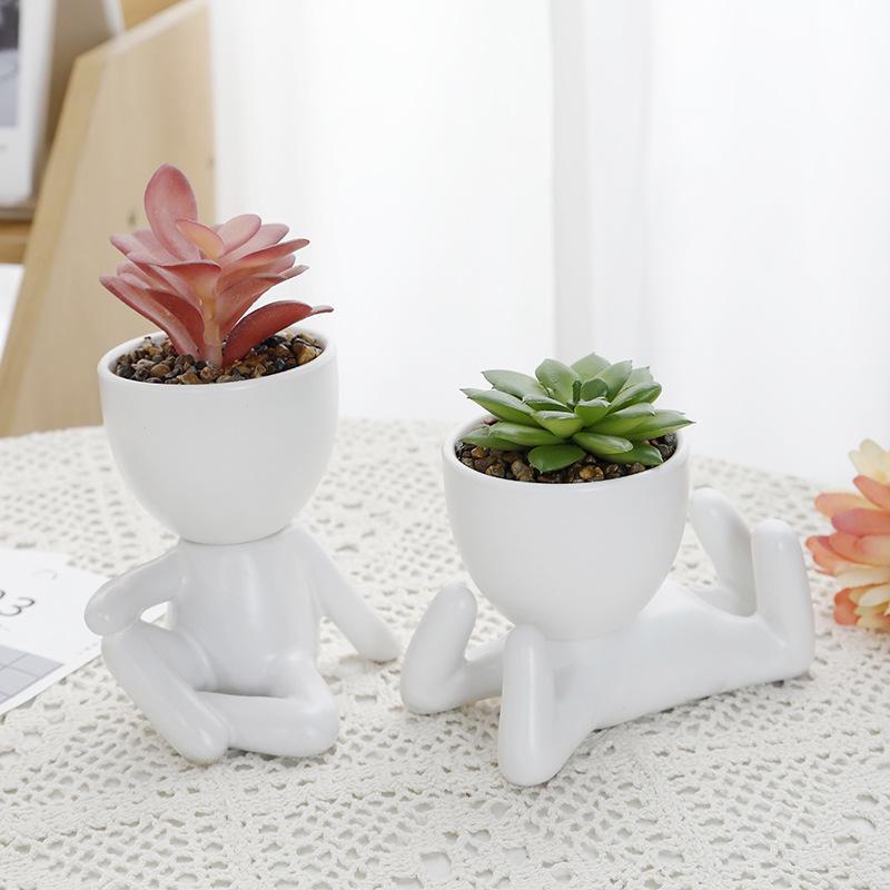 Nordic Ceramic Creative Little Figure Succulent Plant Flowerpot Decoration Office Simple Crafts Decoration