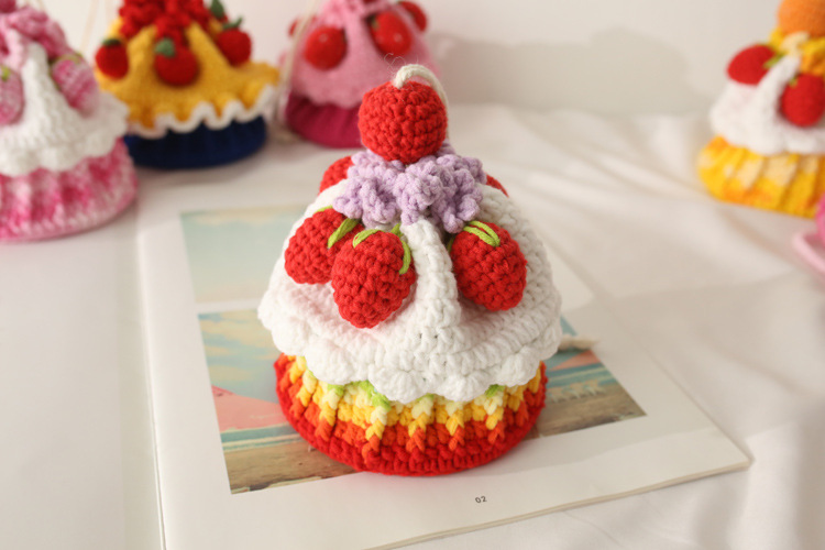 甜美淑女手工针织蛋糕包 儿童斜挎编织包 毛线钩织成品