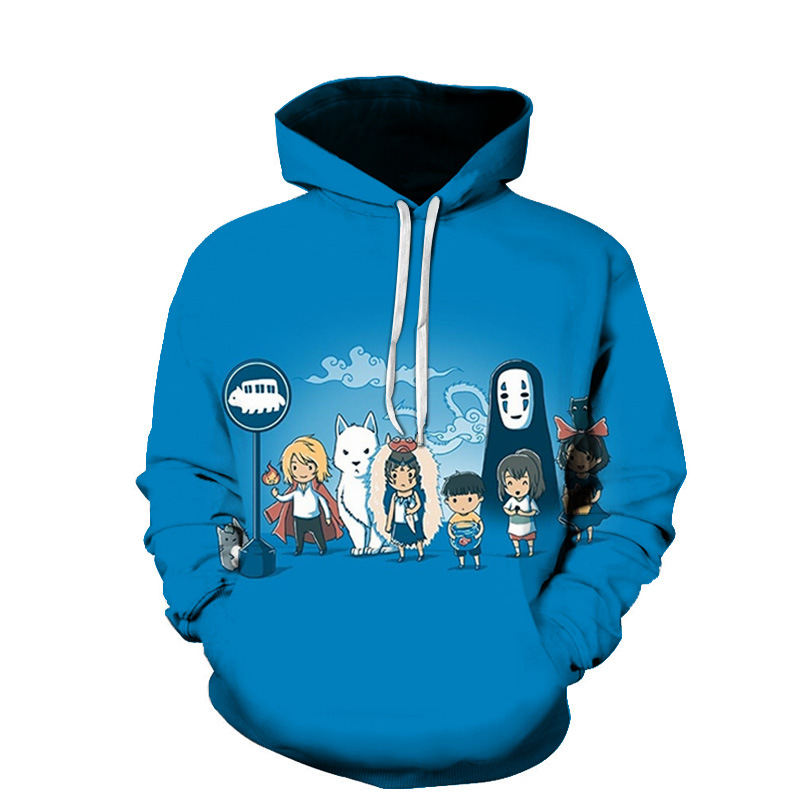 亚马逊春秋款 宫崎骏系列动漫电影千与千寻3d数码印花连帽衫卫衣