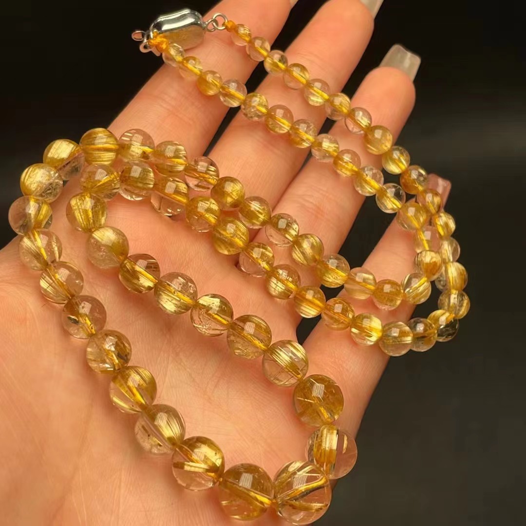 天然巴西钛金搭链金发晶体干净发丝明显带猫眼套装配款diy首饰项