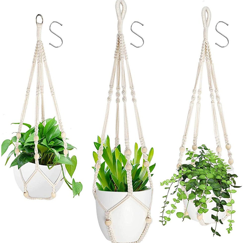 新园艺植物花盆吊篮网兜悬挂式编织花盆编织吊篮网兜棉线吊篮网兜