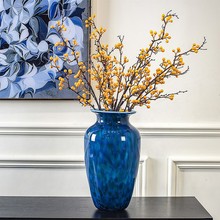 孔雀蓝琉璃厚实玻璃花瓶摆件客厅插花客厅玄关样板间售楼部花器