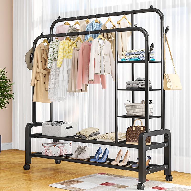 Drying Rack Floor Bedroom and Household Folding Interior Hanger Clothes Single Rod Simple Balcony Storage Cooling Cloth Rack