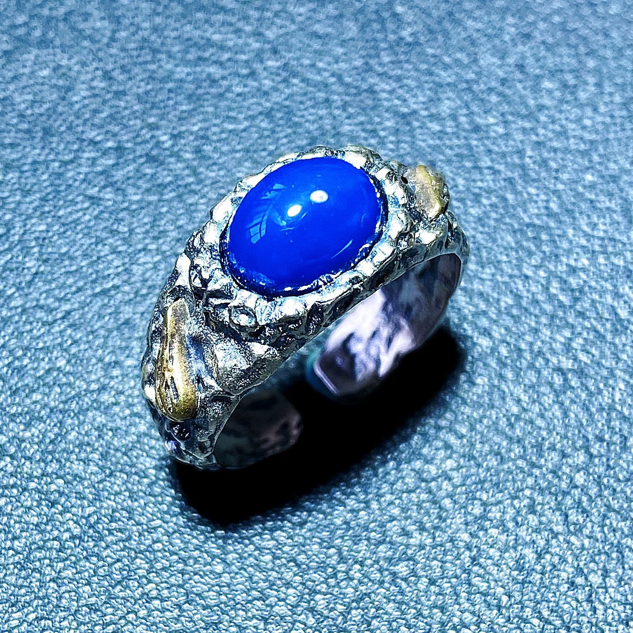 天然多米尼加蓝珀戒指意大利工艺s925银镶嵌琥珀蜜蜡戒指指环