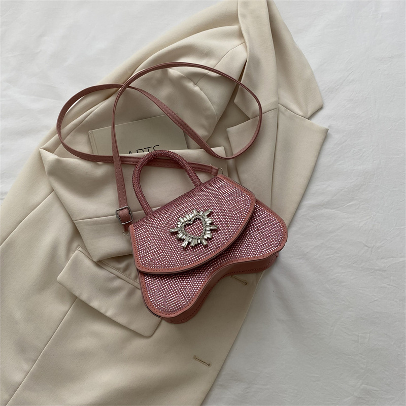 Women's Bag 2022 New Diamond-Embedded Lovely Wave Bag Fashionable Simple Rhinestone High-End Handbag Shoulder Messenger Bag