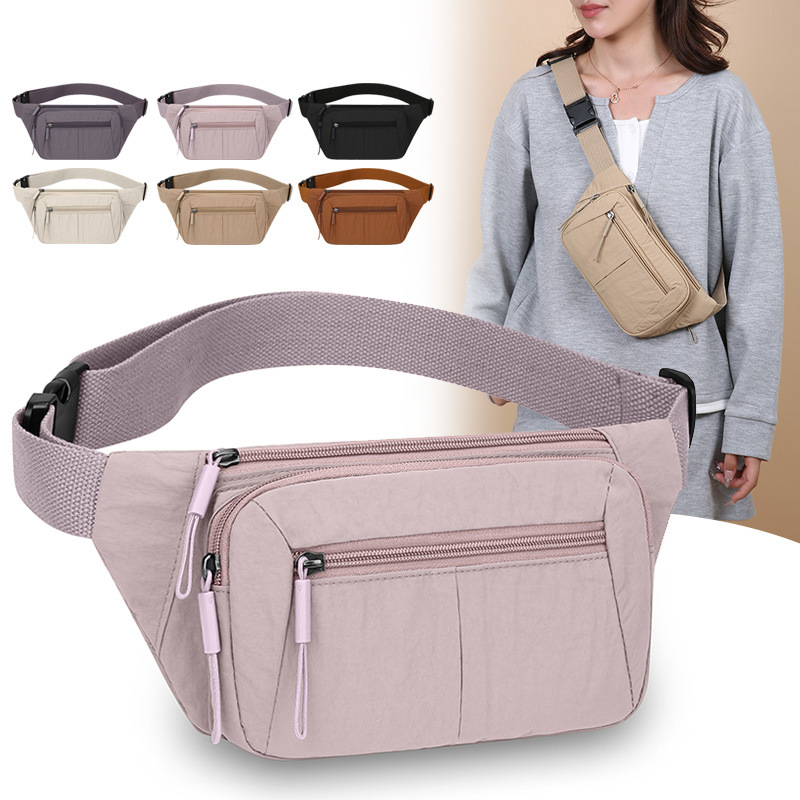 时尚便携多层胸包女轻便简约休闲单肩斜挎包尼龙百搭运动骑行腰包