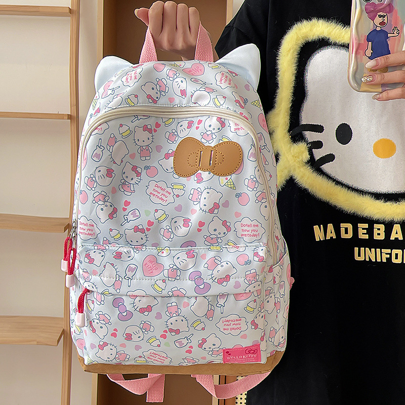 Japanese Style Homemade Bowknot Cute Cat Schoolbag High-Looking Printing Large Capacity Class Backpack