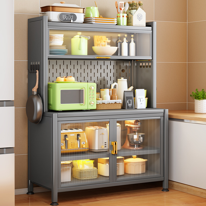 6buj新款厨房柜子储物柜带门餐边柜置物架落地多层靠墙金属收纳架