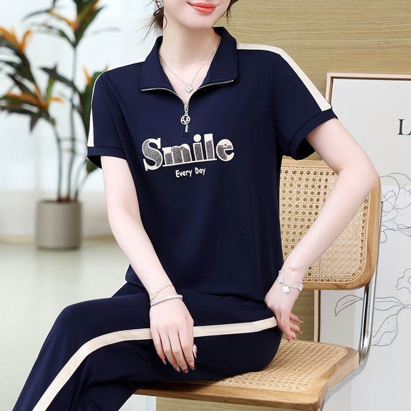 中年妈妈夏季时尚洋气卫衣运动服套装2024新款宽松显瘦休闲两件套