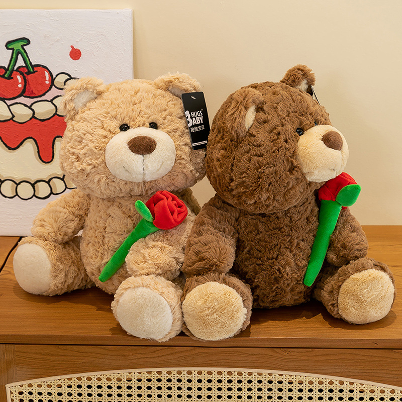 正版新款玫瑰花小熊公仔外贸泰迪熊毛绒玩具女生布娃娃玩偶礼物批
