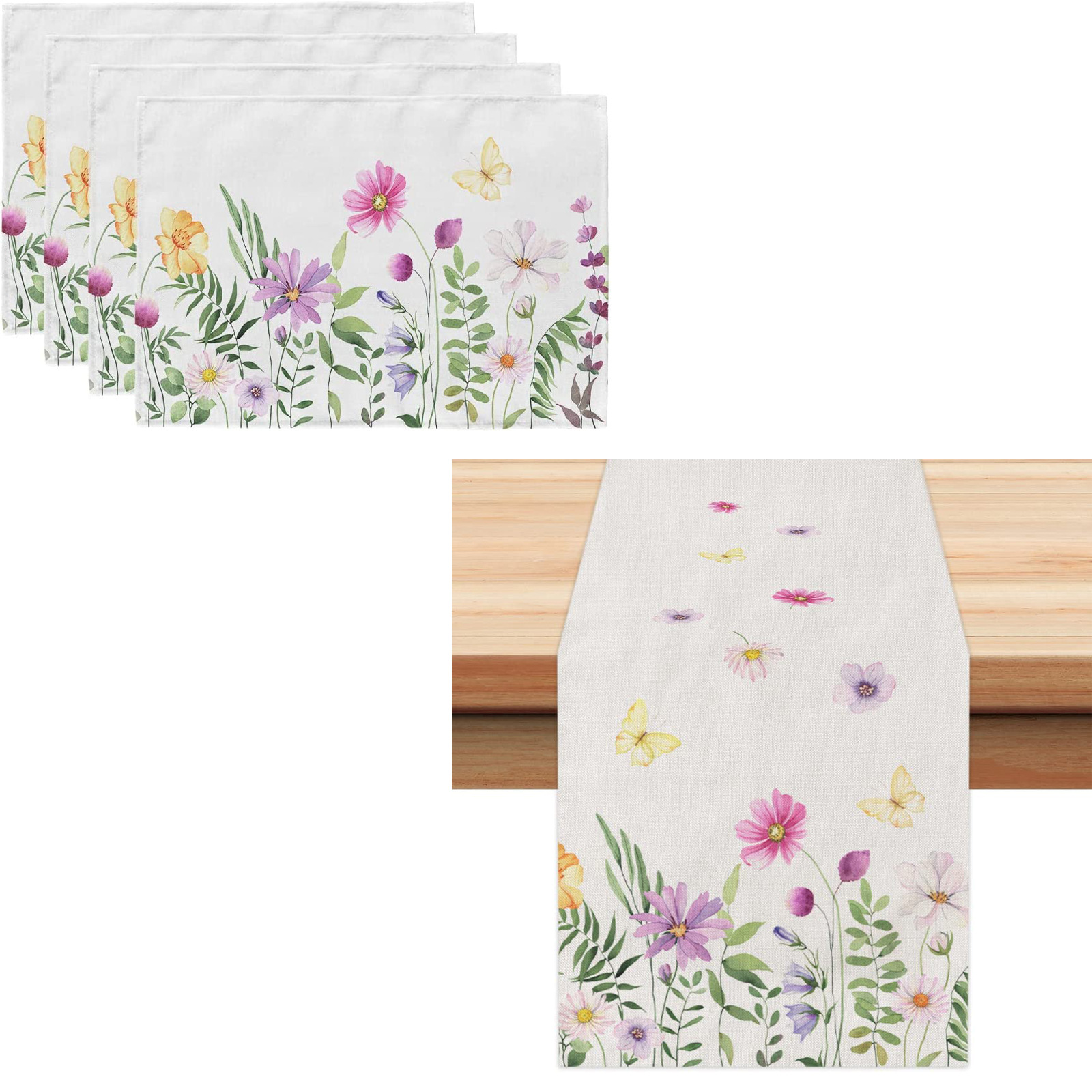 Fresh Spring Plant Flower Printing Linen Table Runner Placemat Family Party Table Cloth Ceremonial Dining Table Layout