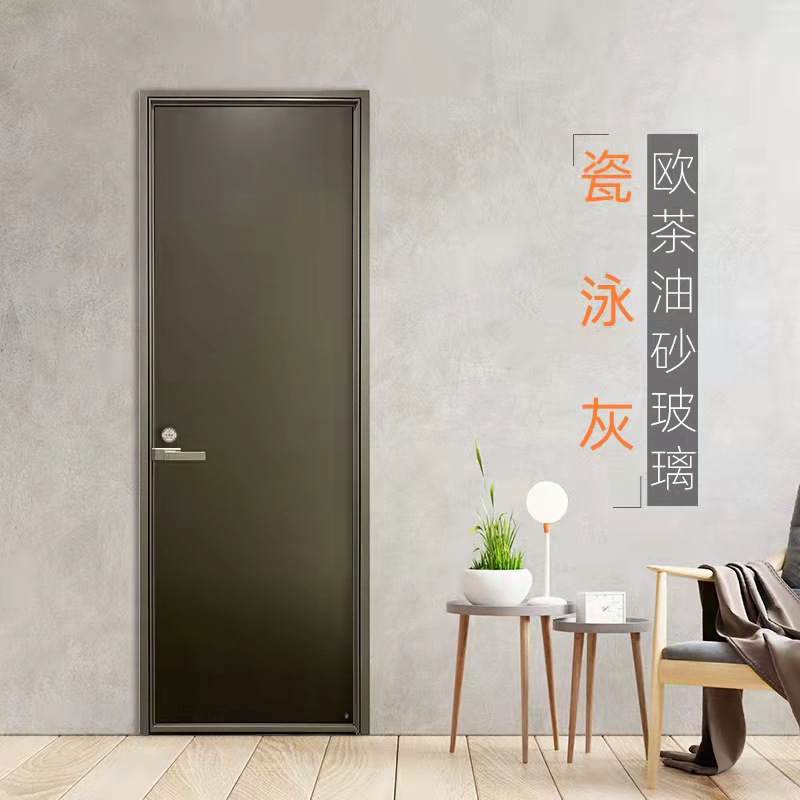 超白油砂玻璃门卫生间铝合金欧灰油砂平开门极窄边框欧茶油砂