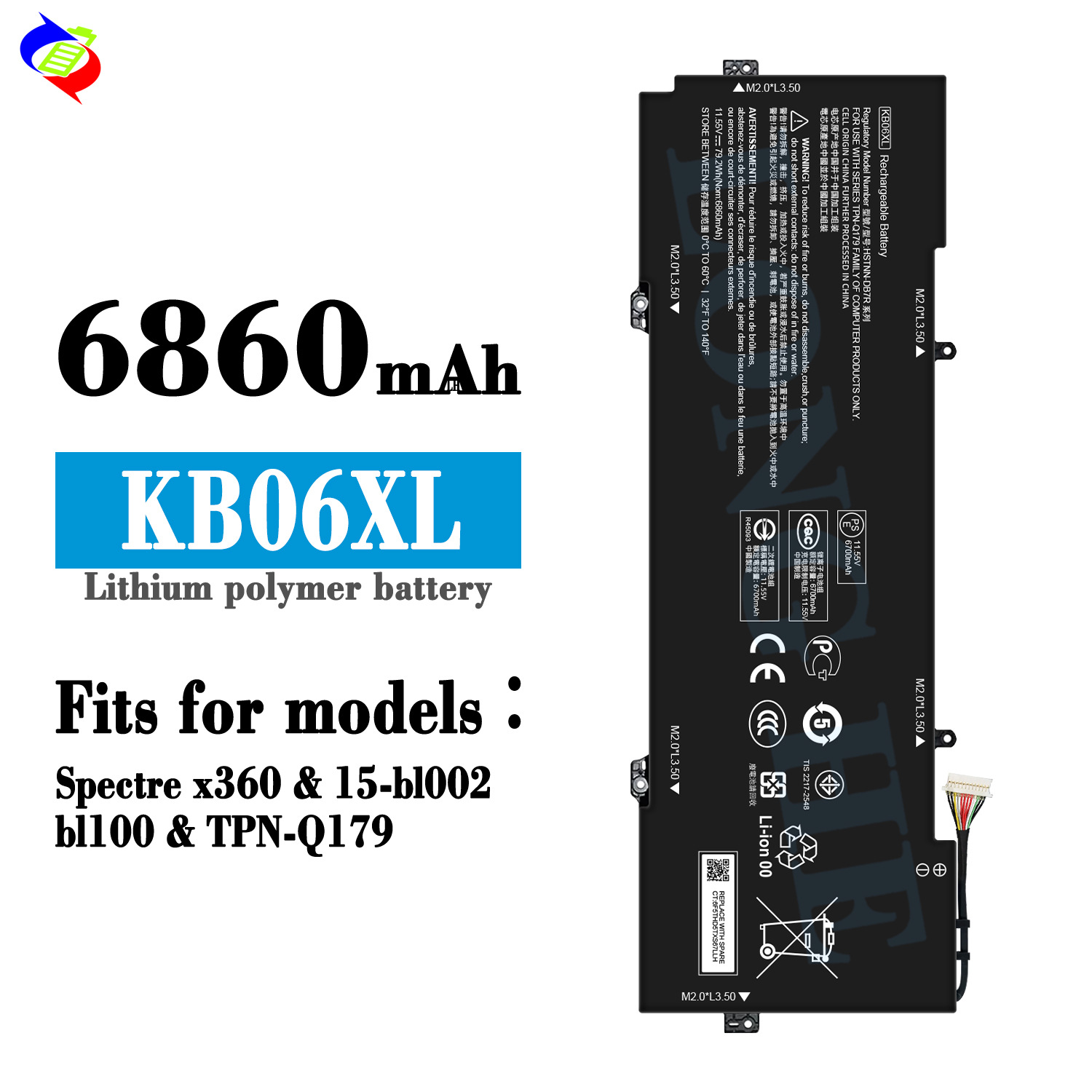 适用惠普X360/15-BL002/BL100/TPN-Q179全新笔记本电池KB06XL批发