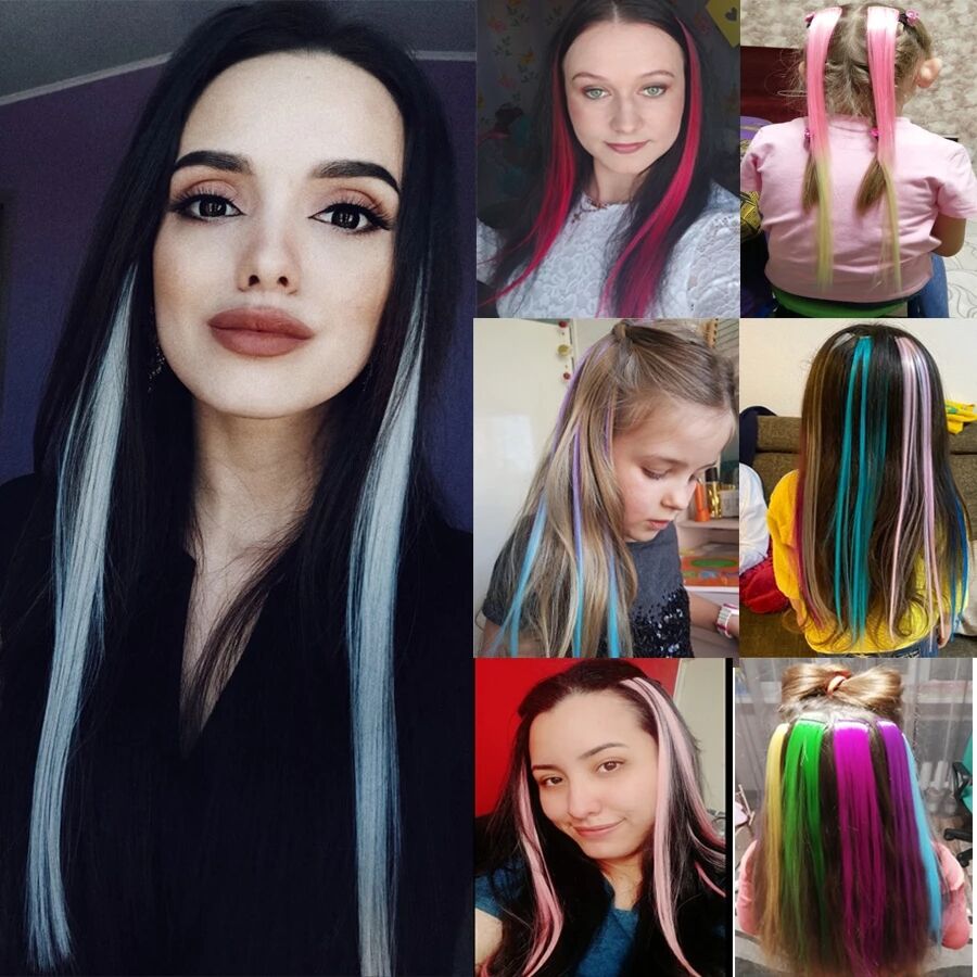 新款现货假发片彩色三色渐变直发接发片无痕高温丝一片式一夹直发