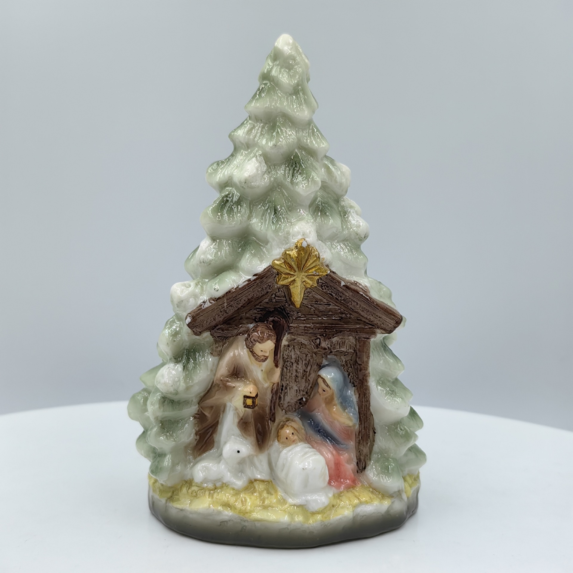 跨境新款圣母玛利亚宗教雕像圣诞节陶瓷摆件圣诞树 led灯家居装饰