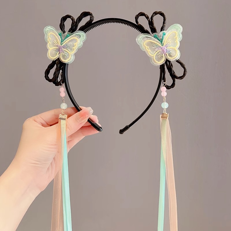 Children's Han Chinese Costume Hairband Decoration Girls' Ancient Style False Braids Headband Baby Chinese Style Tassel Hairpin Girl's Hair Accessories