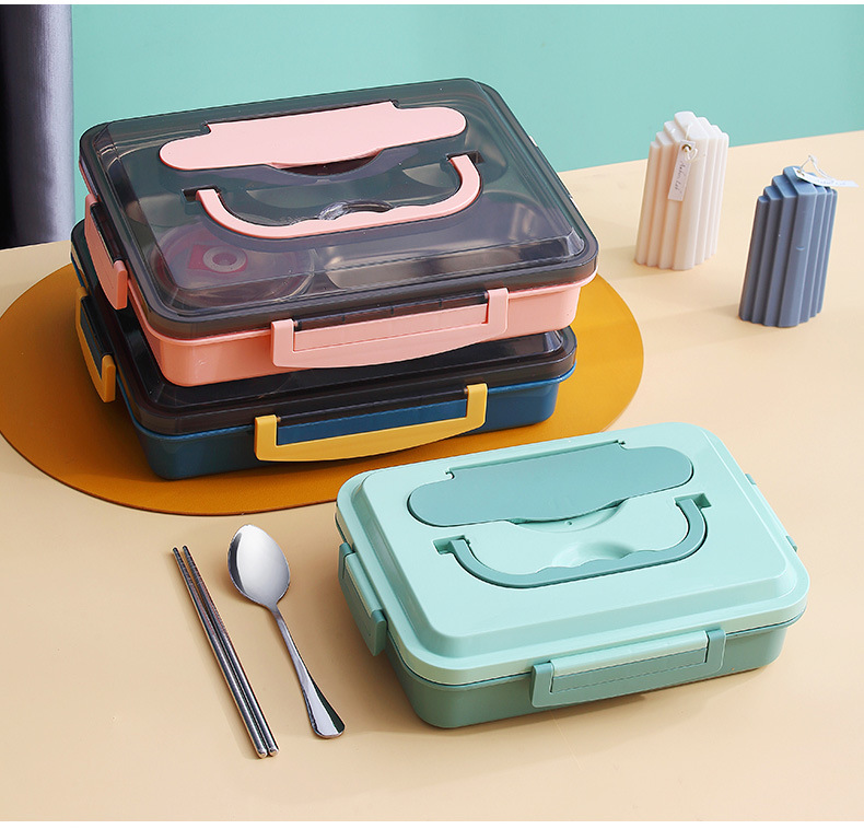 学生便携保温饭盒304不锈钢分格加热保温午餐盒便当盒带餐具餐盒