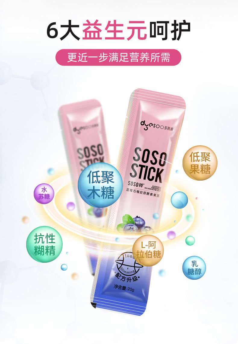 多燕瘦soso棒蓝莓酵素果冻胶原蛋白孝素非益生菌梅子粉油零食