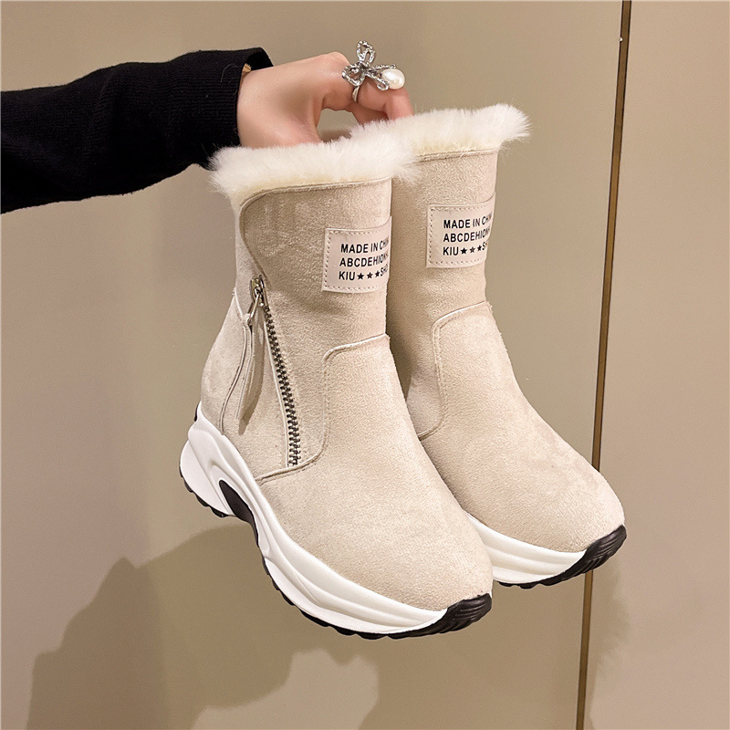 Winter 2023 New round Head plus Velvet Warm Side Zipper Low-Top Flat Casual Student Women's Snow Boots